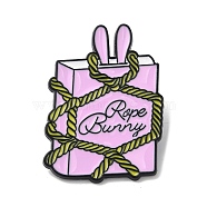 Alloy Brooches, Rope Rabbit Enamel Pins for Clothes Backpack, Pink, Book, 32.5x23.5mm(JEWB-I032-18EB-01)