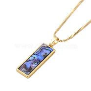 Rack Plating Natural Paua Shell Pendants Necklace, Brass Box Chain Necklaces, Rectangle, 17.72 inch(45cm), Pendant: 27.5x9mm(NJEW-B104-01B-01G)