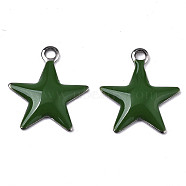 201 Stainless Steel Enamel Charms, Star, Stainless Steel Color, Dark Green, 14.5x12.5x2mm, Hole: 1.5mm(STAS-N088-14E)