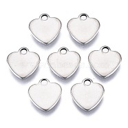 201 Stainless Steel Charms, Laser Cut, Stamping Blank Tag, Heart, Stainless Steel Color, 10x10x0.8mm, Hole: 1.4mm(STAS-R116-012D-P)