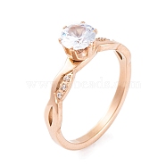 304 Stainless Steel Diamond Finger Ring for Women, Cubic Zirconia Solitaire Ring, Rose Gold, US Size 6~9(16.5~18.9mm)(RJEW-C086-22-RG)