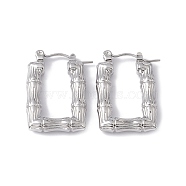 304 Stainless Steel Rectangle with Bamboo Hoop Earrings for Women, Stainless Steel Color, 25x16.5x3.5mm, Pin: 0.7mm(EJEW-G314-09P)