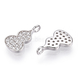 Rhodium Plated 925 Sterling Silver Micro Pave Cubic Zirconia Charms, Gourd/Calabash, Nickel Free, Real Platinum Plated, 10.5x6x1mm, Hole: 1.4mm(STER-T004-09P)