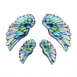 Epoxy Resin Wing Pendants, with Rhinestone & Glitter Powder, Turquoise, 40.5x18.5x2.5mm, Hole: 1mm, Small Wings: 24.5x11x2.5mm(FIND-N005-64C)