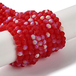 Imitation Jade Glass Beads Strands, Half AB Color Plated, Faceted, Frosted, Rondelle, Red, 3.5~3.8x3mm, Hole: 1mm, about 113~115pcs/strand, 32~33cm(EGLA-A034-T3mm-MB01)