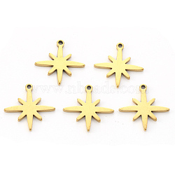 Vacuum Plating 304 Stainless Steel Pendants, Laser Cut, Eight Pointed Star, Golden, 15x15x1mm, Hole: 1.2mm(STAS-N092-37G)