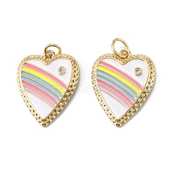 Brass Micro Pave Clear Cubic Zirconia Pendants, with Enamel and Jump Rings, Heart with Rainbow, Real 18K Gold Plated, 23.5x19x2.5mm, Hole: 3.5mm(ZIRC-A020-11G)