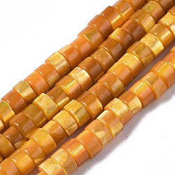 Natural Trochus Shell Beads Strands, Dyed, Flat Round/Disc, Heishi Beads, Gold, 4x2mm, Hole: 0.8mm, about 154~160pcs/strand, 14.96~15.75 inch(38~40cm)(SHEL-S278-027F)