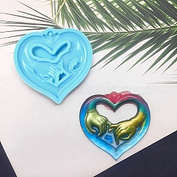 Heart with Pinky Promise Valentine Day DIY Pendant Silicone Molds, Resin Casting Molds, for UV Resin & Epoxy Resin Jewelry Making, Deep Sky Blue, 63x65.5x7mm, Hole: 2.8mm(SIMO-C007-06)