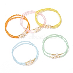 2Pcs 2 Style Glass Seed & Natural Pearl Beaded Stretch Bracelets Set for Women, Mixed Color, Inner Diameter: 2-1/8 inch(5.5cm), 1Pc/style(BJEW-JB09356)