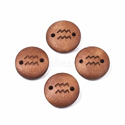 Wood Links Connectors, Flat Round with 12 Constellations, Dyed, Aquarius, 15x4mm, Hole: 1.6mm(WOOD-S053-52B)