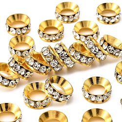 Brass Rhinestone Spacer Beads, Grade A, Rondelle, Golden, about 12mm in diameter, 5mm thick, hole: 6mm(RSB301-G)