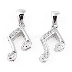 Rhodium Plated 925 Sterling Silver Micro Pave Clear Cubic Zirconia Musical Note Charms wit S925 Stamp, Real Platinum Plated, 15x8.5x3.5mm, Hole: 2.5x4mm(STER-T007-30P)