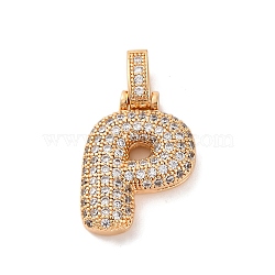 Brass Micro Pave Cubic Zirconia Pendants, Real 18K Gold Plated, Clear, Letter P, 18.5~24x12.5~25.5x5~5.5mm, Hole: 5x3mm(KK-C076-29P-G01)