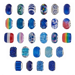 Acrylic & Resin & Polymer Clay Rhinestone European Beads, Large Hole Beads, with Silver Color Core, Rondelle, Mixed Color, Beads: 13.5~14x8~10mm, Hole: 5mm, 54pcs/bag(FPDL-S015-04G)