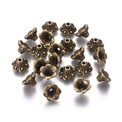 Tibetan Style Bell Filigree Bead Caps, Lead Free & Nickel Free, Flower, Antique Bronze, 9x5mm, Hole: 1.5mm(X-TIBE-A23845-AB-FF)