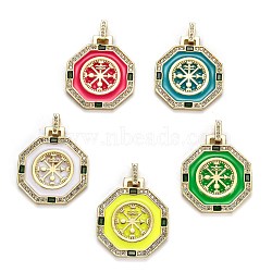 Brass Clear Cubic Zirconia Pendants, with Enamel, Long-Lasting Plated, with Jump Ring, Real 18K Gold Plated, Polygon, Mixed Color, 29.5x25.5x2.5mm, Hole: 4X2.5mm(KK-B029-12G)
