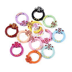 Spray Painted Alloy Spring Ring Clasps, Ring with Chinese Knot, Mixed Color, 29x24.5x4.5mm, Hole: 1.5mm(PALLOY-T090-02)