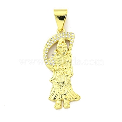 Rack Plating Brass Micro Pave Clear Cubic Zirconia Pendants, Cadmium Free & Lead Free, Long-Lasting Plated, Death, Real 18K Gold Plated, 37x16.5x3mm, Hole: 9.5x5mm(KK-B091-30G-02)