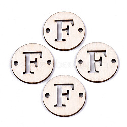 Unfinished Natural Poplar Wood Links Connectors, Laser Cut, Flat Round with Word, Letter.F, 29.5x2.5mm, Hole: 2.5mm(WOOD-S045-140B-01F)