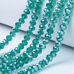 Electroplate Glass Beads Strands, AB Color Plated, Faceted, Rondelle, Dark Cyan, 8x6mm, Hole: 1mm, about 72pcs/strand, 16.14 inch(41cm)(EGLA-A034-T8mm-B04)