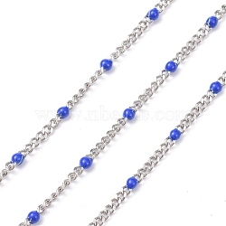 304 Stainless Steel Enamel Curb Chains, with Spool, Soldered, Faceted, Royal Blue, 2.5x2x0.8mm, 32.80Feet/roll(10m/roll)(CHS-P013-01P-09)