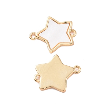 Brass Shell Connector Charms, Star, Real 18K Gold Plated, 18x14.5x1.8mm, Hole: 1.2mm