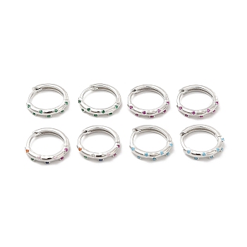 Cubic Zirconia Hoop Earrings, Platinum Brass Jewelry for Women, Cadmium Free & Lead Free, Mixed Color, 13.5x2mm, Pin: 0.7~0.8x0.9~1mm