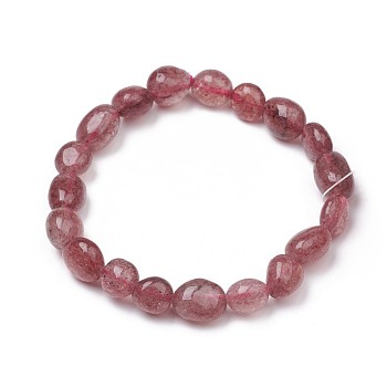 Natural Strawberry Quartz Stretch Beaded Bracelets, Tumbled Stone, Nuggets, 1-7/8 inch~2-1/8 inch(4.8~5.5cm), Beads: 6~15x6~11x3~11mm