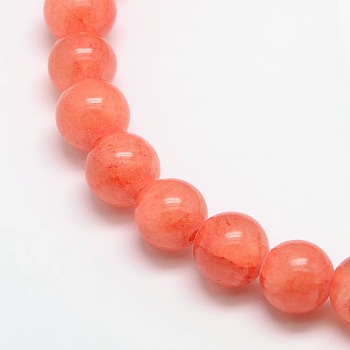 Natural Green Jade Dyed Round Beads Strands, Coral, 8mm, Hole: 1.5mm, about 46pcs/strand, 15.74 inch