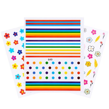 Nail Art Stickers, Self-adhesive, For Nail Tips Decorations, Mixed Patterns, Mixed Color, 10x8cm