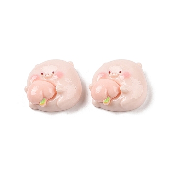 Opaque Resin Decoden Cabochons, Cartoon Peach Pig, Pink, 22x23x10mm