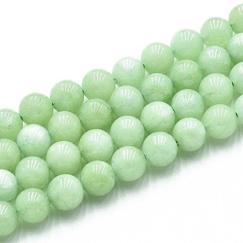 Natural Quartz Beads Strands, Dyed, Round, Imitation Myanmar Jade/Burmese Jade, Honeydew, 8~8.5mm, Hole: 0.9~1mm, about 45~47pcs/strand, 14.96~15.35 inch(38~39cm)