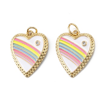 Brass Micro Pave Clear Cubic Zirconia Pendants, with Enamel and Jump Rings, Heart with Rainbow, Real 18K Gold Plated, 23.5x19x2.5mm, Hole: 3.5mm