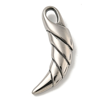 316 Surgical Stainless Steel Pendants, Horn Charm, Antique Silver, 43x16x8mm, Hole: 4.5x7mm