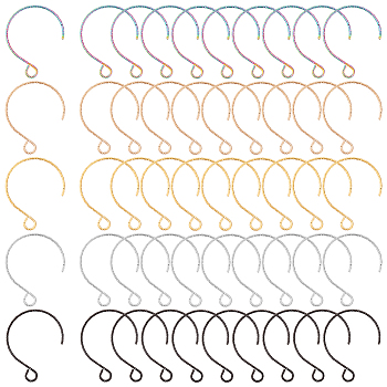 50Pcs 5 Colors 316 Surgical Stainless Steel Earring Hooks, with Horizontal Loops, Mixed Color, 23.5x18mm, Hole: 3x2.6mm, 22 Gauge, Pin: 0.6mm, 10Pcs/color