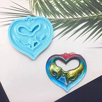 Heart with Pinky Promise Valentine Day DIY Pendant Statue Silicone Molds, Portrait Sculpture Resin Casting Molds, for UV Resin & Epoxy Resin Jewelry Making, Deep Sky Blue, 63x65.5x7mm, Hole: 2.8mm