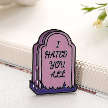Halloween Theme Enamel Pin, Alloy Brooch for Backpack Clothes, Tombstone with Word I Need You All, Hot Pink, 30x21mm