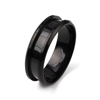 201 Stainless Steel Grooved Finger Ring Settings, Ring Core Blank, for Inlay Ring Jewelry Making, Electrophoresis Black, US Size 14(23mm), Groove: 4.3mm