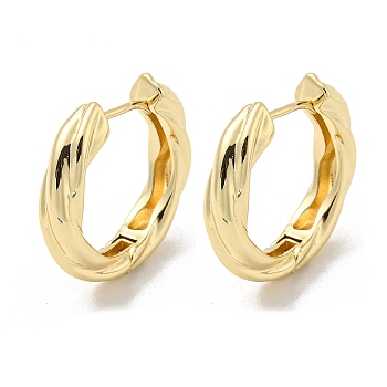 Brass Hoop Earrings, Twist Ring, Light Gold, 24x5mm