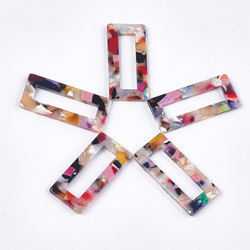 Cellulose Acetate(Resin) Pendants, Rectangle, Colorful, 37x17x2.5mm, Hole: 1.2mm