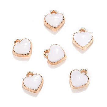 Alloy Enamel Charms, Heart, Light Gold, White, 8x7.50x2.50mm,Hole:1.50mm
