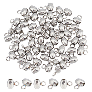 60Pcs 304 Stainless Steel Tube Bails, Loop Bails, Barrel Bail Beads, Stainless Steel Color, 7x5x4mm, Hole: 2mm