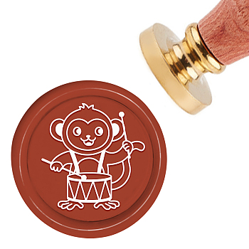 Brass Wax Seal Stamp with Handle, for DIY Scrapbooking, Monkey Pattern, 3.5x1.18 inch(8.9x3cm)