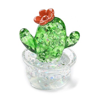 Transparent Resin Simulation Potted Cactus, for Car or Desktop Ornaments, Green, 23x25.5x35mm