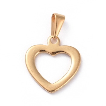 304 Stainless Steel Open Heart Pendants, Hollow, Golden, 21x19x2mm, Hole: 8x3.5mm