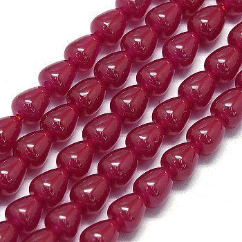 Lab Grown Red Corundum Beads Strands, Teardrop, 5.5x4.5mm, Hole: 0.6mm, about 69~71pcs/strand, 14.96~15.16 inch(38~38.5cm)