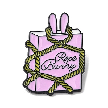 Alloy Brooches, Rope Rabbit Enamel Pins for Clothes Backpack, Pink, Book, 32.5x23.5mm