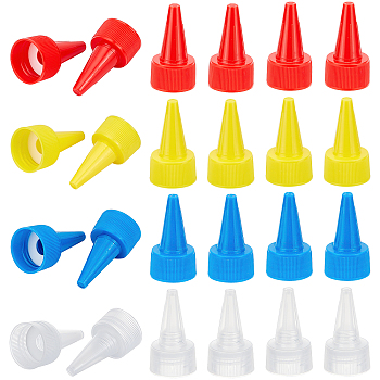PandaHall Elite 40Pcs 4 Colors Plastic Twist Top Nozzle Cap, for Squeeze Bottle, Cone, Mixed Color, 49x26.5mm, Hole: 2mm, Inner Diameter: 22.5mm, 10pcs/color