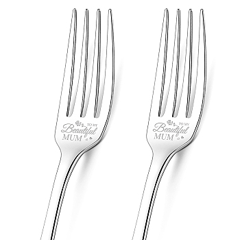 Globleland 1 Set 2Pcs 304 Stainless Steel Fork, Word, with 1Pc Coated Paper Cutlery Storage Box, Rose Pattern, 200x24mm